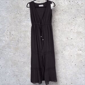 Sea Spice Resort Wear Swim Suit Maxi Coverup Medium Black Tiered Open Front NWT